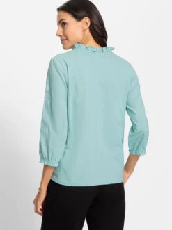 3/4-Arm-Shirt mit Rüschen am Ausschnitt