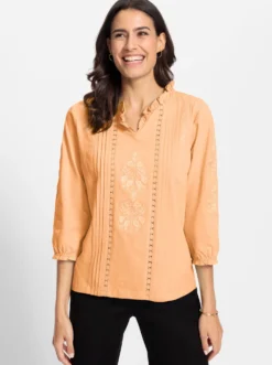 3/4-Arm-Shirt mit Rüschen am Ausschnitt