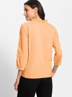 3/4-Arm-Shirt mit Rüschen am Ausschnitt