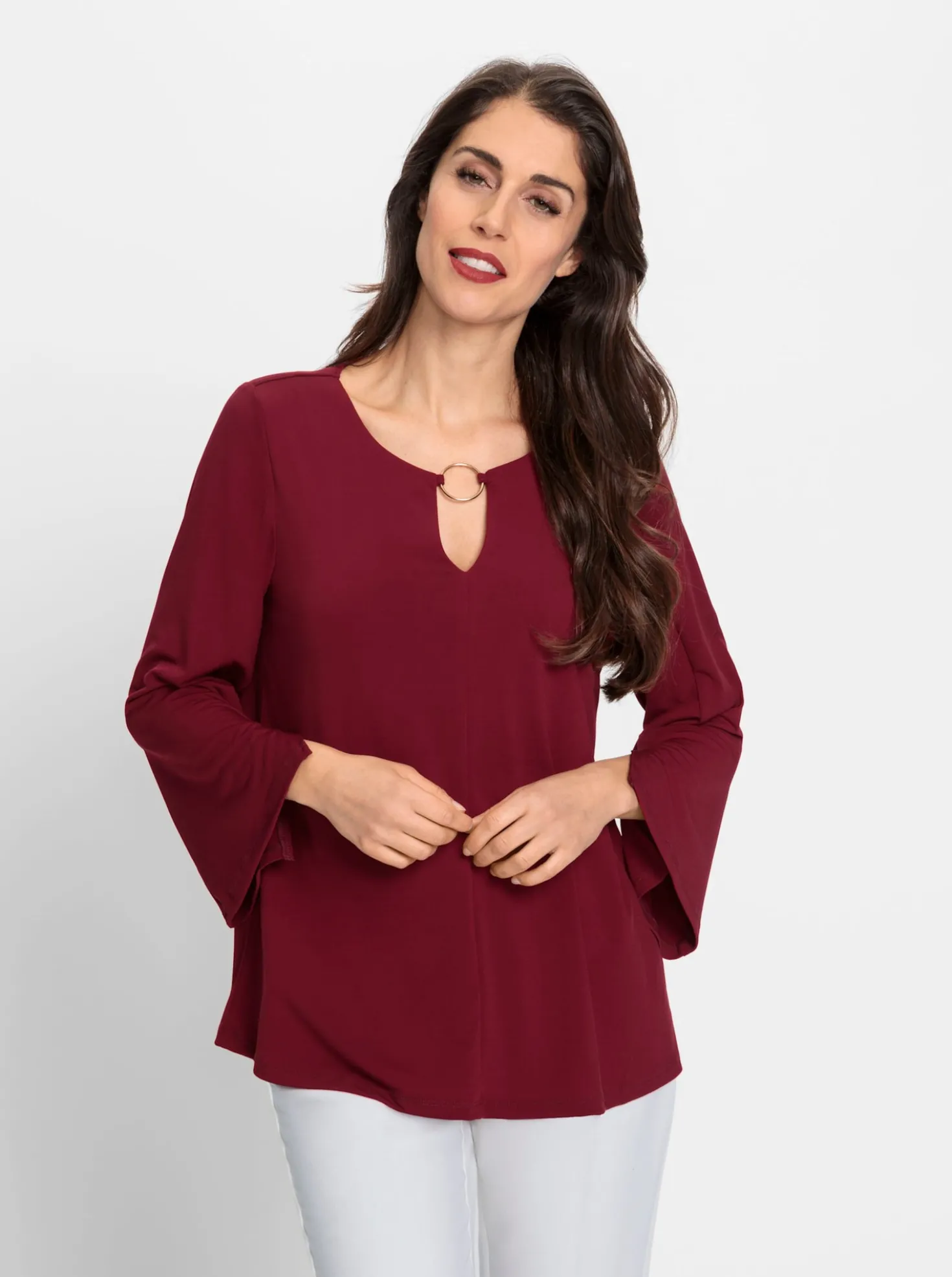 3/4-Arm-Shirt mit Schmuckring am Ausschnitt