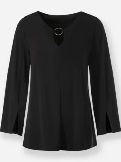 3/4-Arm-Shirt mit Schmuckring am Ausschnitt
