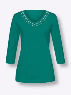 3/4-Arm-Shirt mit silberfarbenem Folien-Print