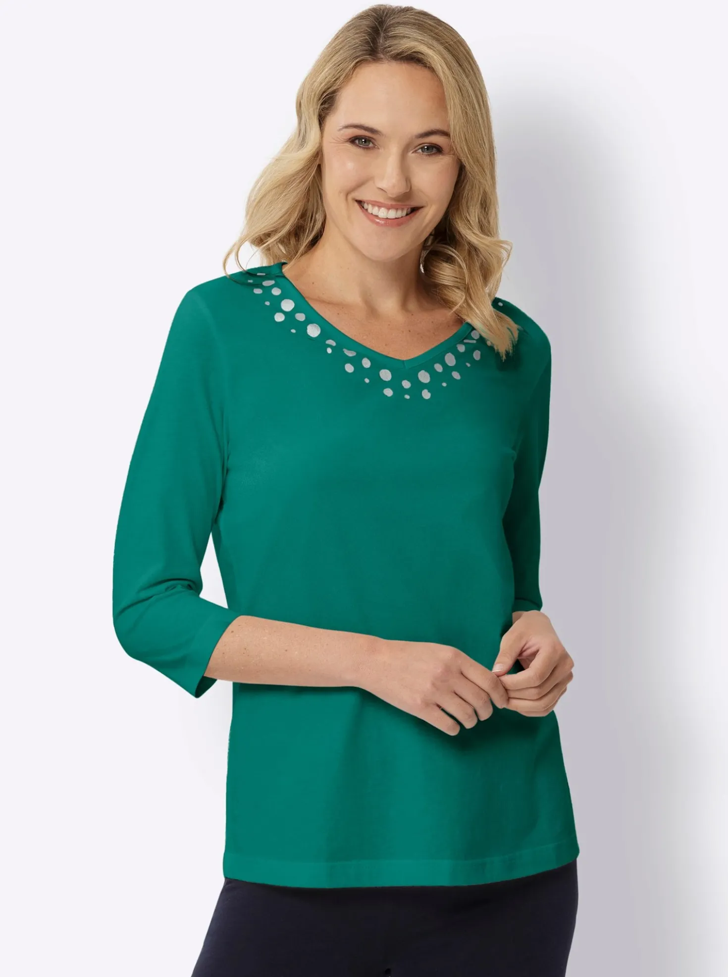 3/4-Arm-Shirt mit silberfarbenem Folien-Print