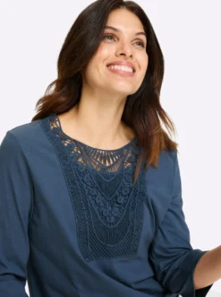 3/4-Arm-Shirt mit Spitze am Ausschnitt