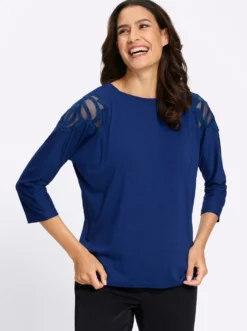 3/4-Arm-Shirt mit Spitzeneinsatz an der Schulter