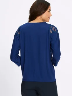 3/4-Arm-Shirt mit Spitzeneinsatz an der Schulter