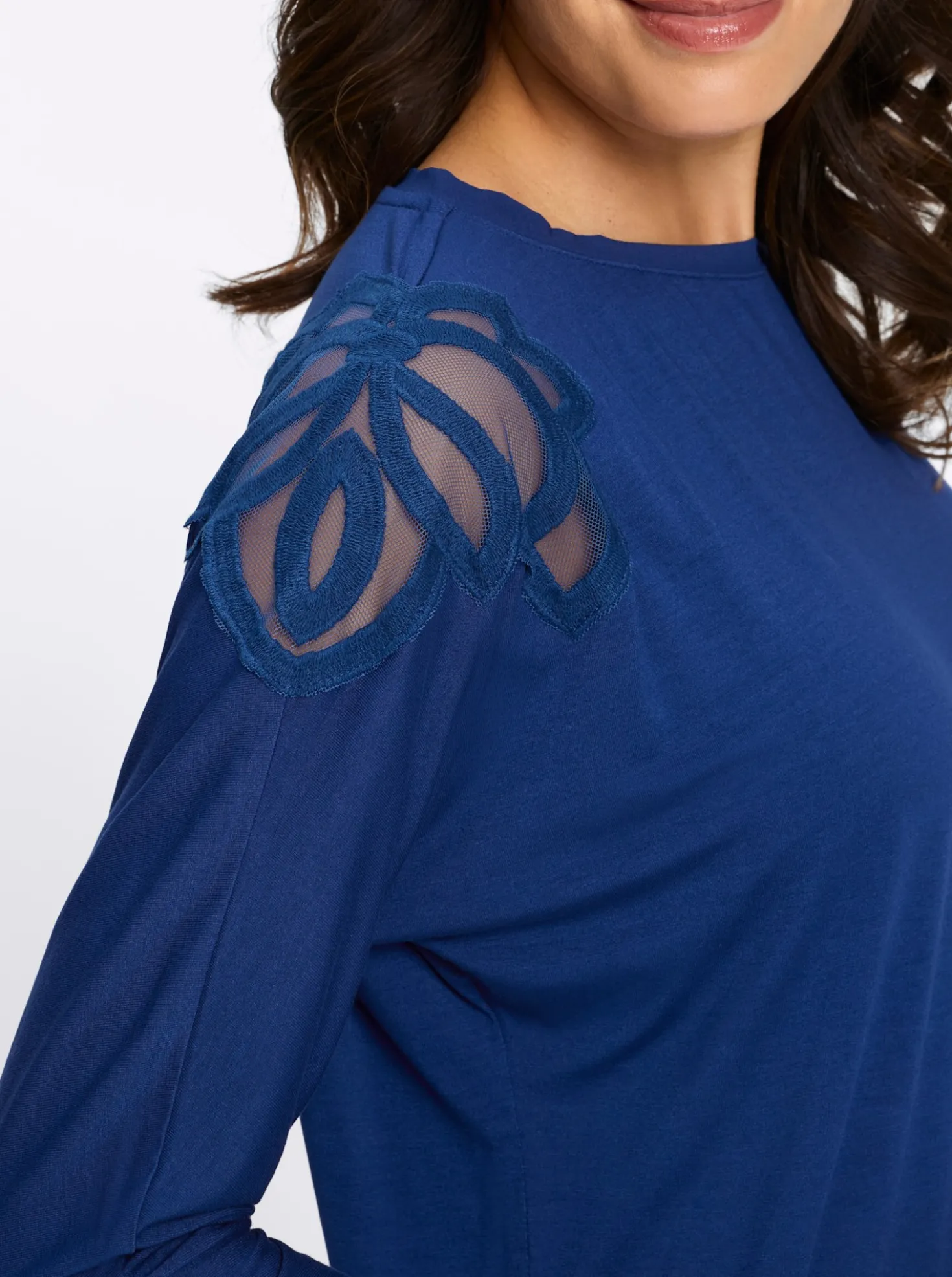 3/4-Arm-Shirt mit Spitzeneinsatz an der Schulter