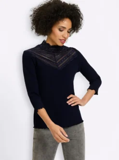 3/4-Arm-Shirt mit Spitzeneinsatz