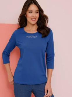 3/4-Arm-Shirt mit Ziersteinchen