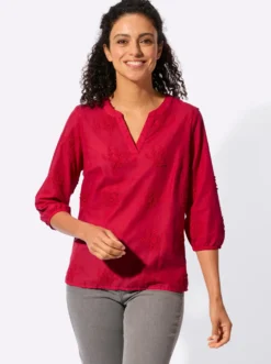 Baumwollbluse mit 3D-Blütenstickerei