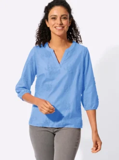 Baumwollbluse mit 3D-Blütenstickerei