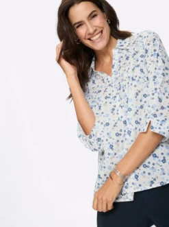 Baumwollbluse mit floralem Dessin
