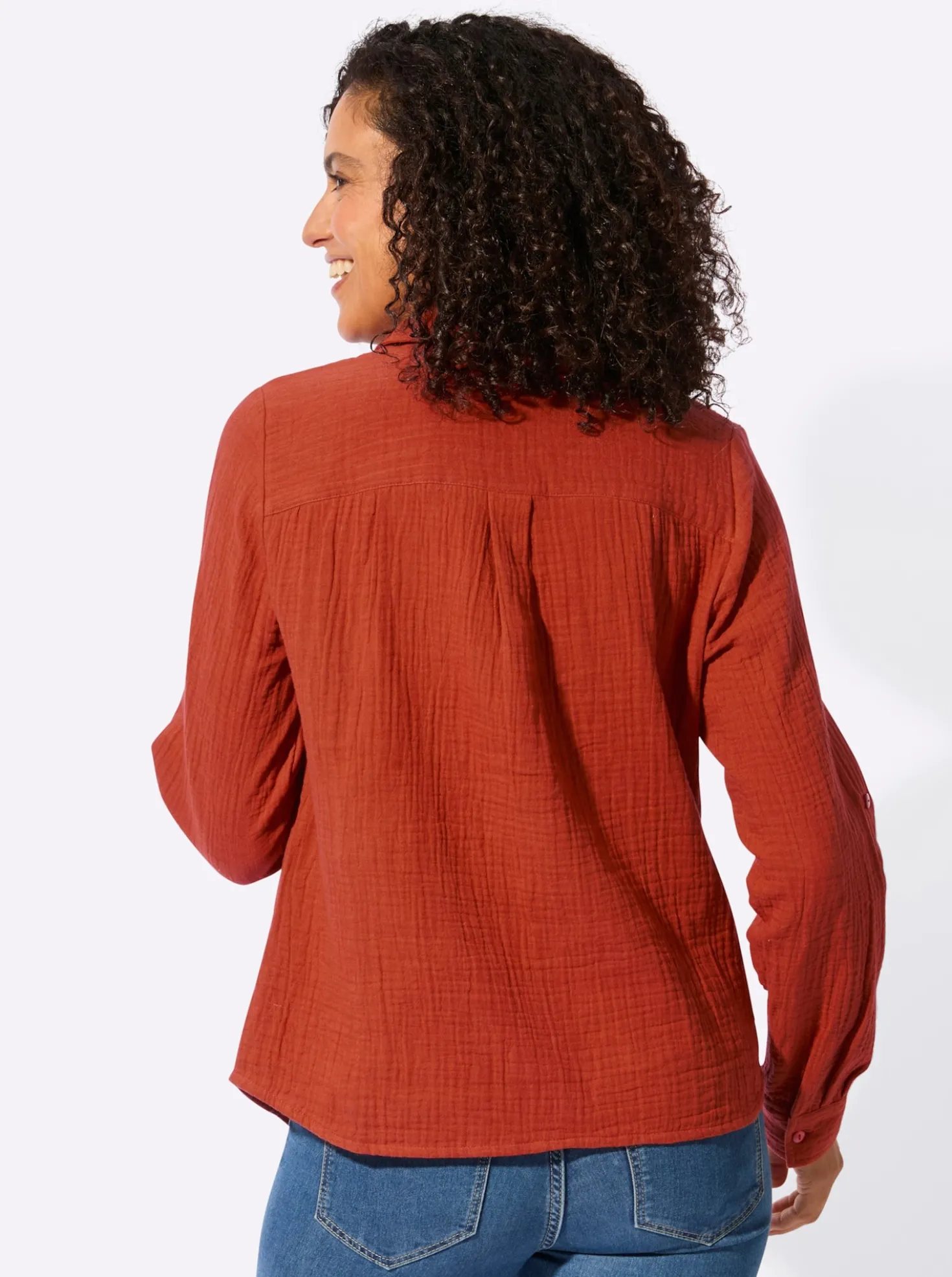 Baumwollbluse mit krempelbaren Ärmeln