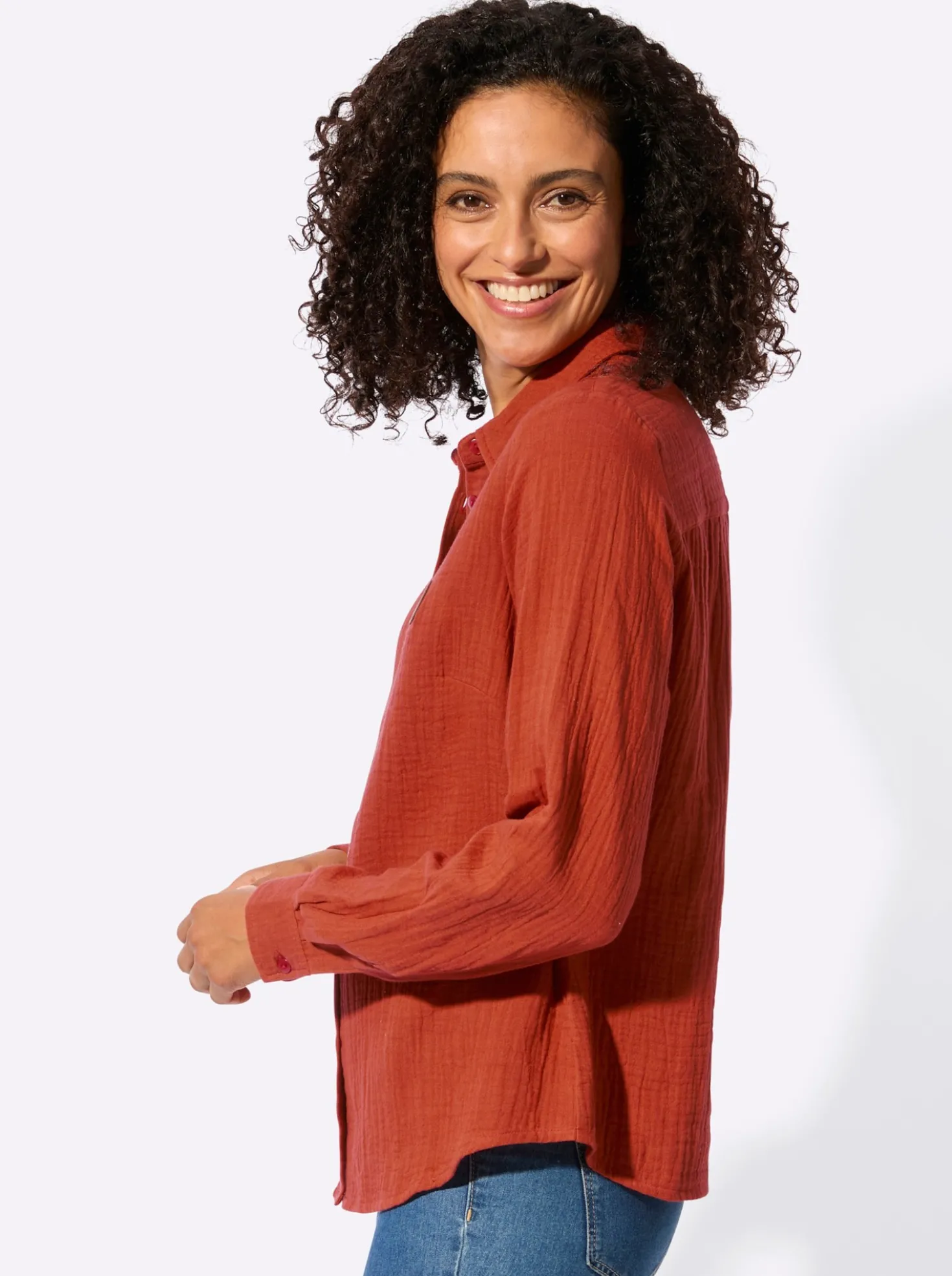 Baumwollbluse mit krempelbaren Ärmeln