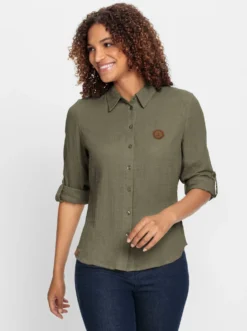 Baumwollbluse mit krempelbaren Ärmeln