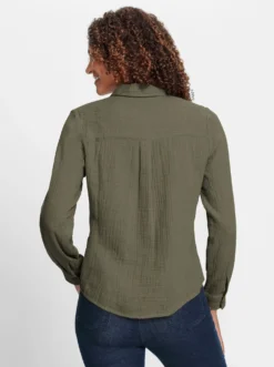 Baumwollbluse mit krempelbaren Ärmeln