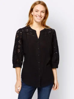Baumwollbluse mit Lochstickerei