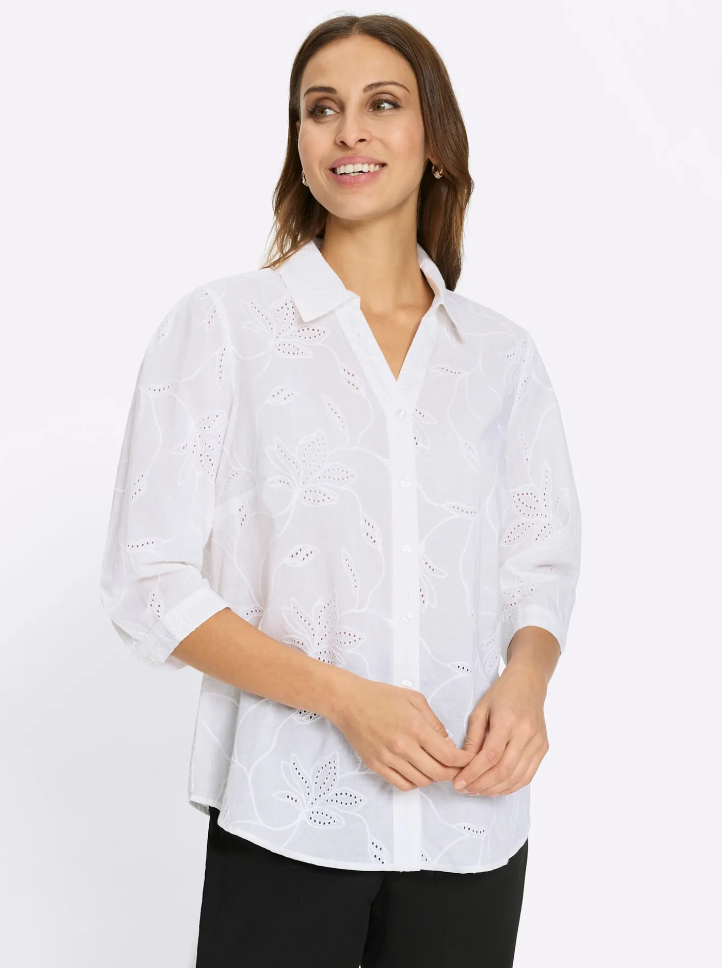 Baumwollbluse mit Madeira-Stickerei