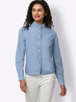 Baumwollbluse mit Stehkragen