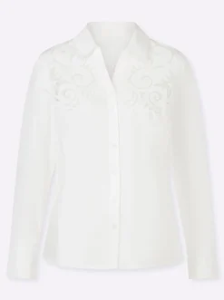 Baumwollbluse mit Stickerei und Netzeinsatz