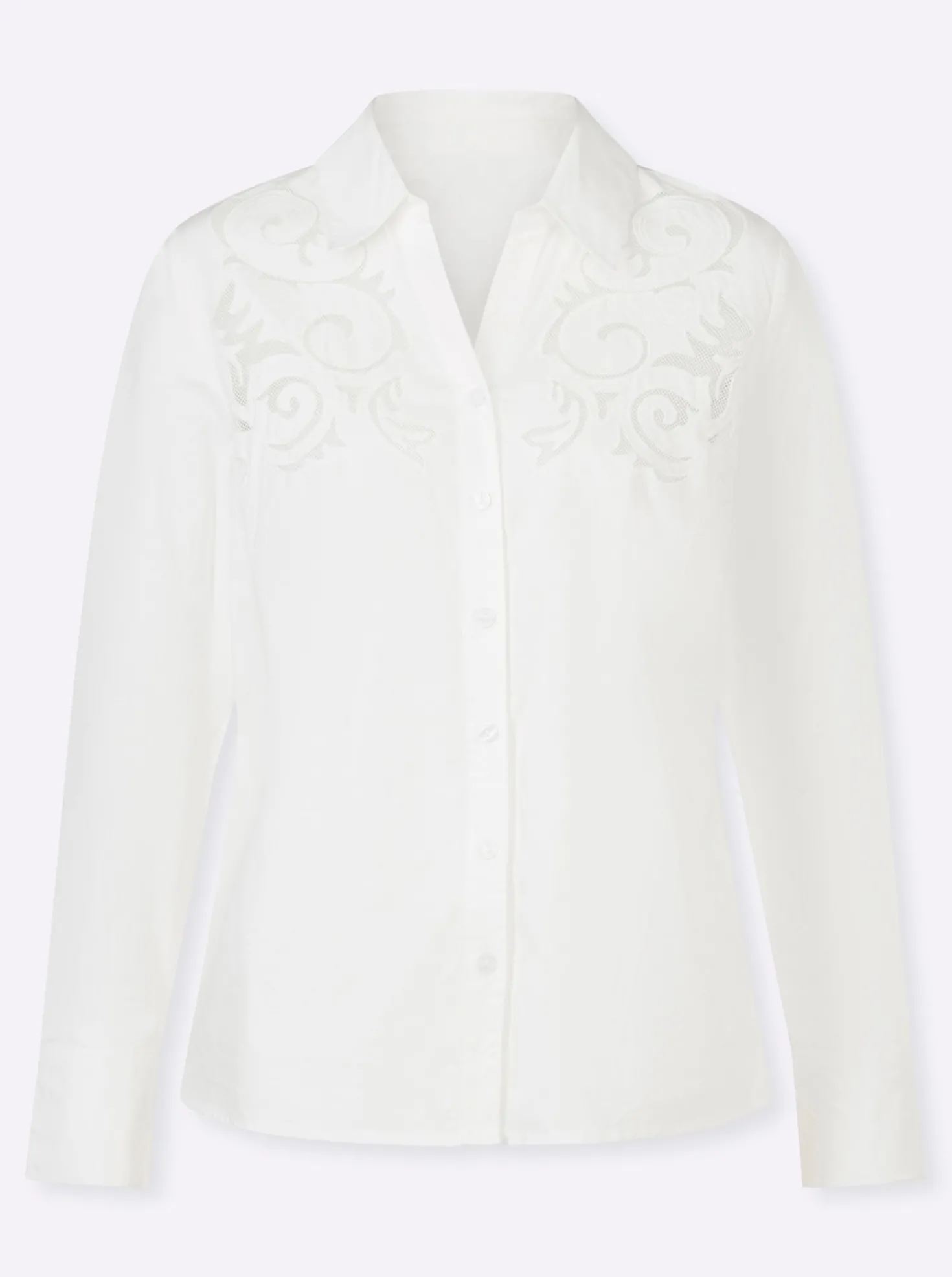 Baumwollbluse mit Stickerei und Netzeinsatz