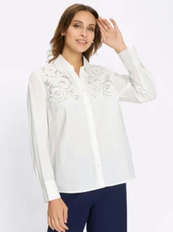 Baumwollbluse mit Stickerei und Netzeinsatz