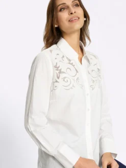 Baumwollbluse mit Stickerei und Netzeinsatz