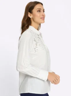 Baumwollbluse mit Stickerei und Netzeinsatz