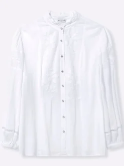 Bluse mit Stehkragen und Blüten-Stickereien