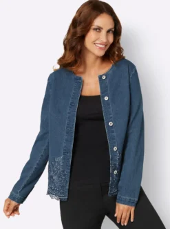 Blusenblazer mit Stickerei und Glitzersteinchen