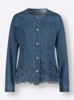 Blusenblazer mit Stickerei und Glitzersteinchen