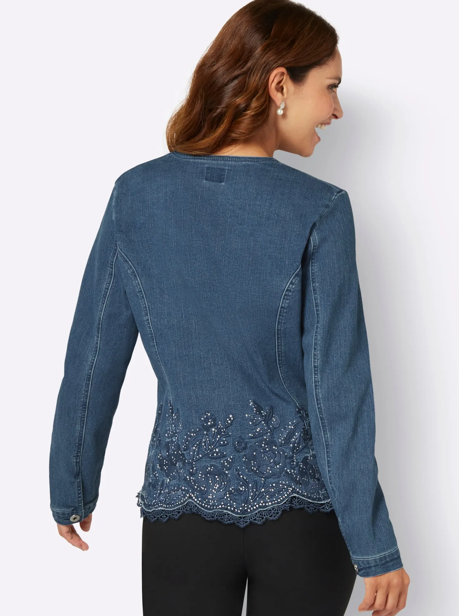Blusenblazer mit Stickerei und Glitzersteinchen