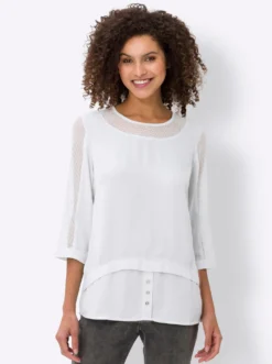 Blusenshirt in 2-in-1-Optik mit Netz-Einsätzen
