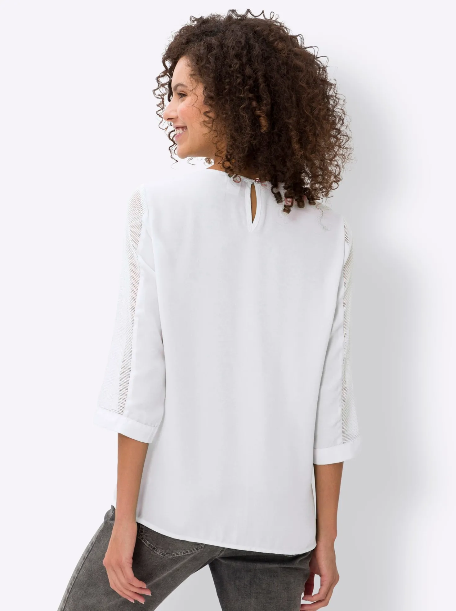 Blusenshirt in 2-in-1-Optik mit Netz-Einsätzen