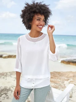 Blusenshirt in 2-in-1-Optik mit Netz-Einsätzen