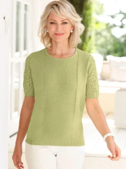 Bouclé-Pullover mit Ajourmuster-Ärmeln