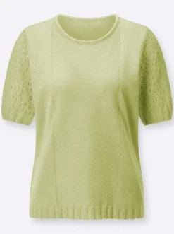 Bouclé-Pullover mit Ajourmuster-Ärmeln
