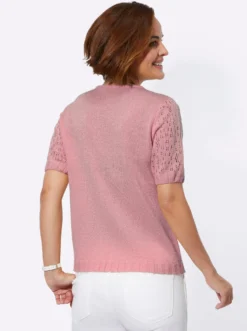 Bouclé-Pullover mit Ajourmuster-Ärmeln