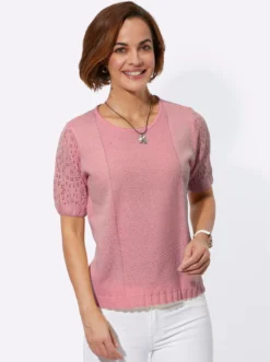 Bouclé-Pullover mit Ajourmuster-Ärmeln