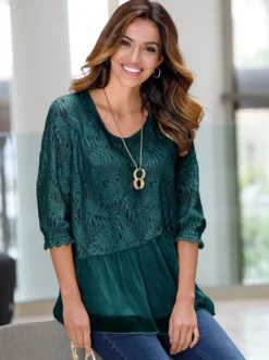 Chiffonbluse mit Baumwoll-Spitze