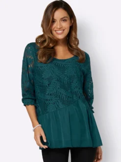 Chiffonbluse mit Baumwoll-Spitze