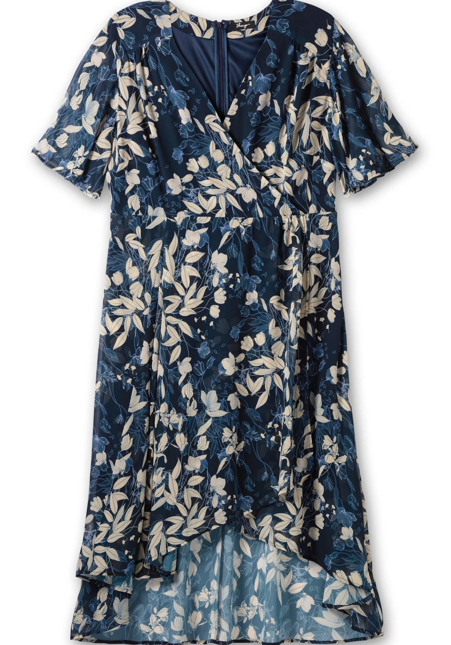Chiffonkleid in Wickeloptik, mit Blätterprint