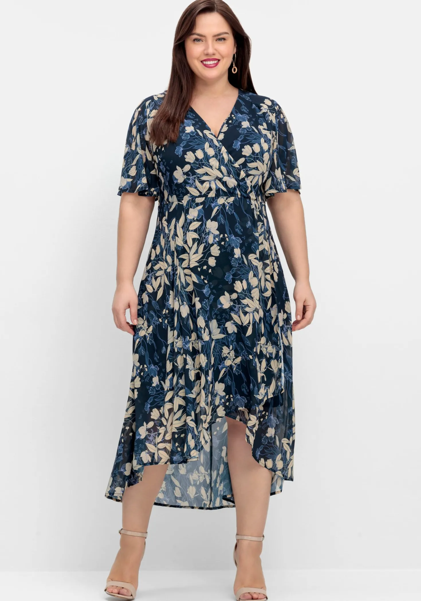 Chiffonkleid in Wickeloptik, mit Blätterprint