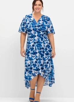 Chiffonkleid in Wickeloptik, mit Blätterprint