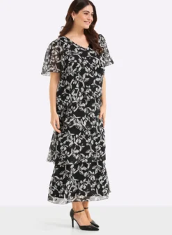 Chiffonkleid mit drapierten Volants