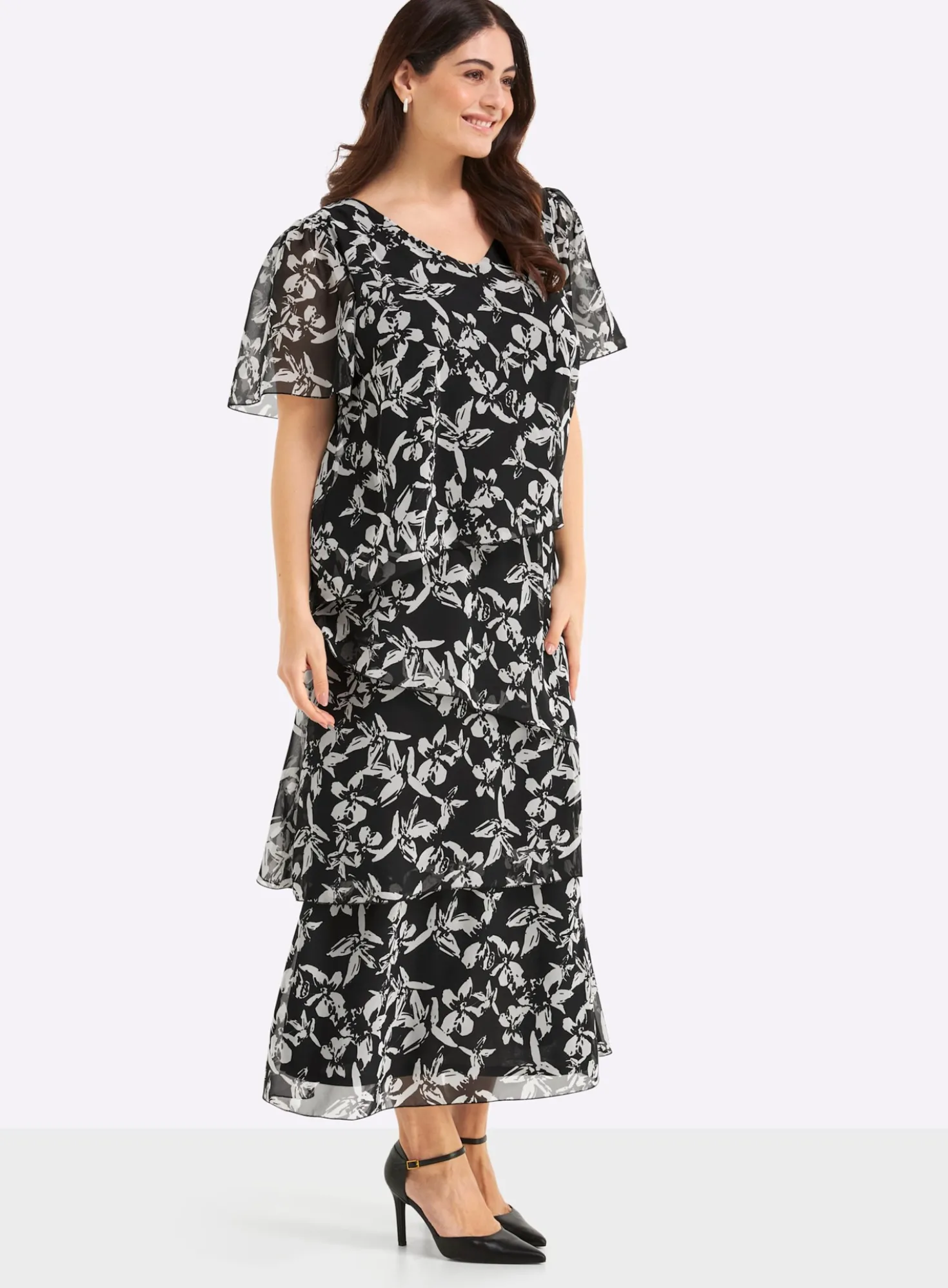 Chiffonkleid mit drapierten Volants
