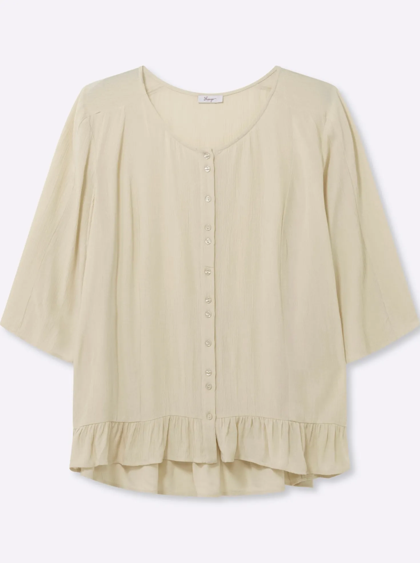 Crinklebluse mit Volant am Saum