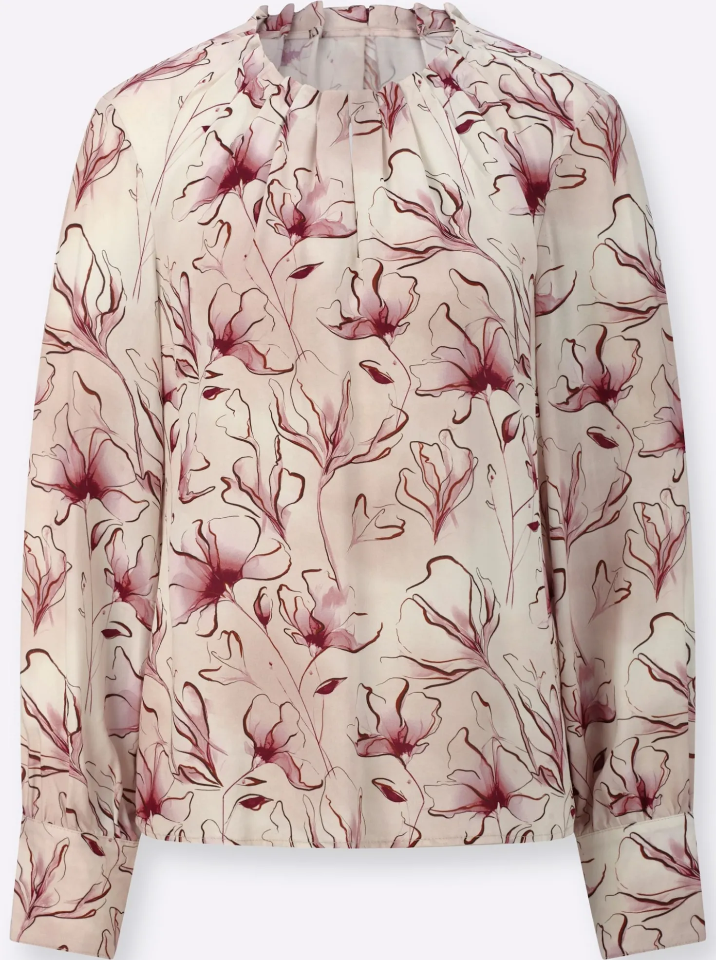 Druckbluse mit knöpfbaren Manschetten