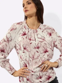 Druckbluse mit knöpfbaren Manschetten