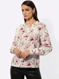 Druckbluse mit knöpfbaren Manschetten